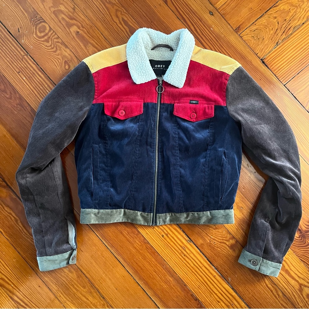 Obey Multicolor Suede Jacket with Sherpa Collar